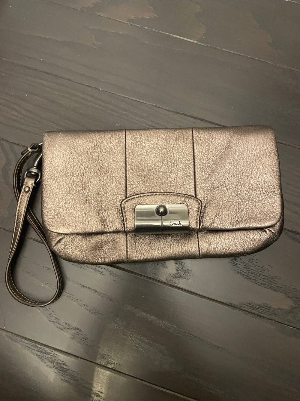 Coach Bronze Metallic Leather Wristlet Clutch